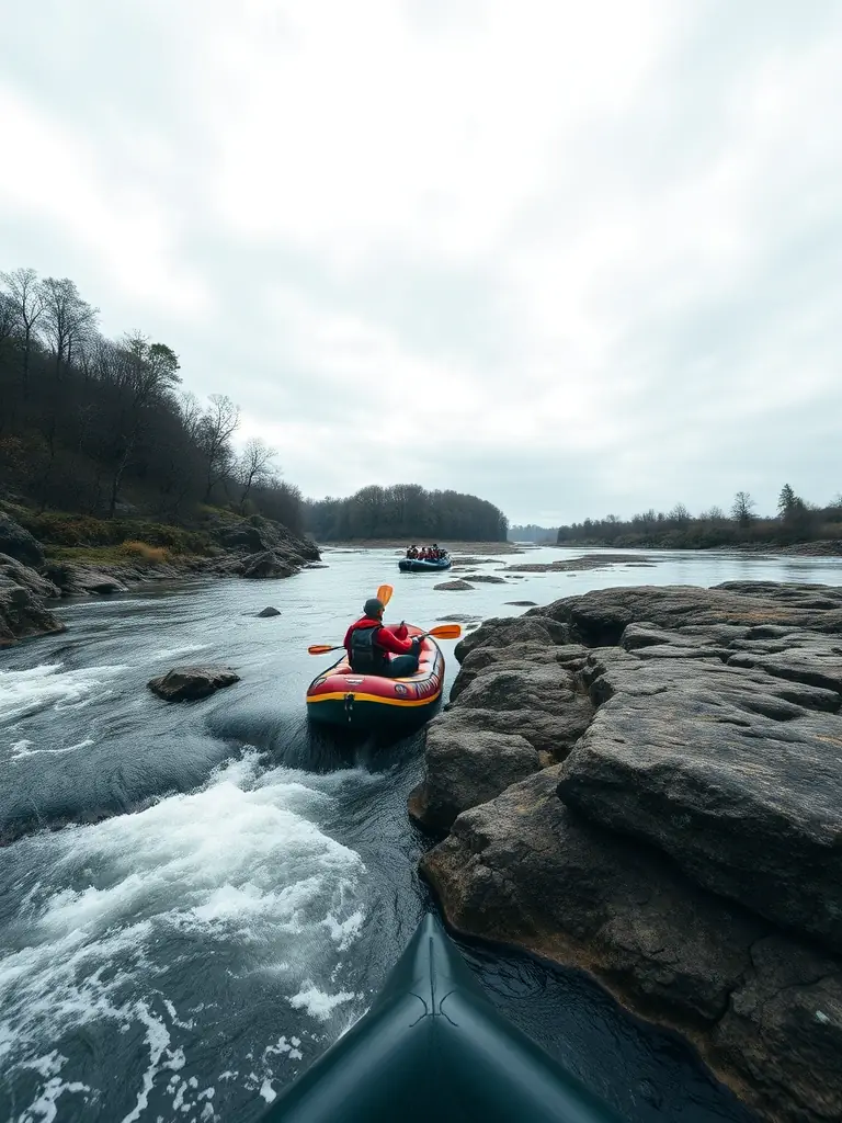A scenic view of the Loire River during a rafting expedition, highlighting the natural beauty and adventure spirit of ABOARD RAFTING.