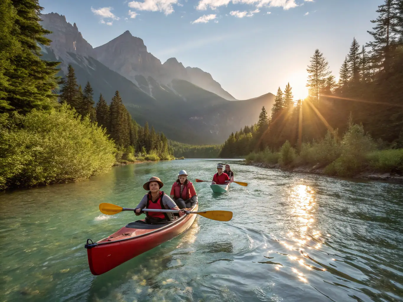 A dynamic image of participants engaged in a team-building exercise on the water, highlighting collaboration and problem-solving skills facilitated by ABOARD RAFTING's programs.